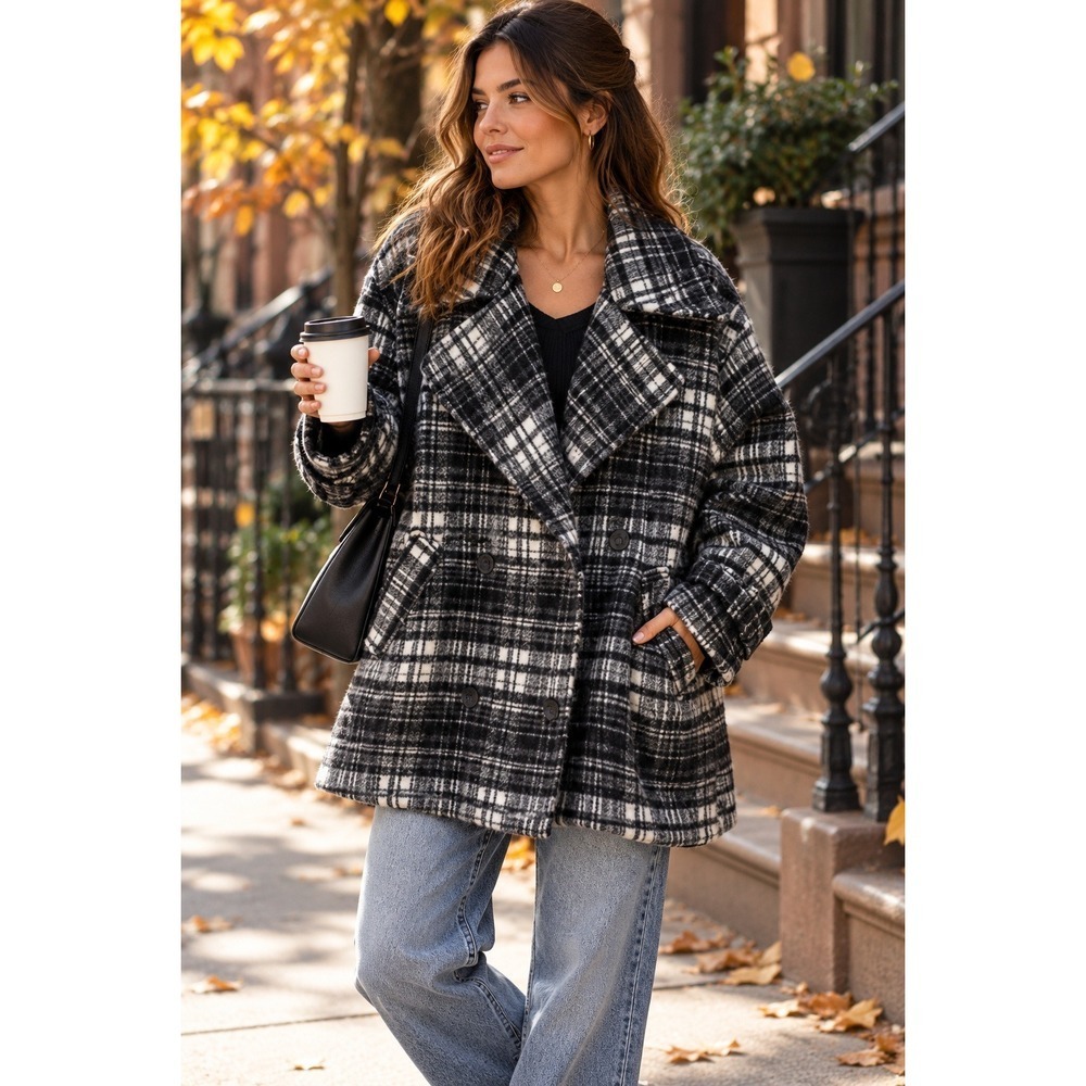 Free People Highlands Plaid Peacoat Womens L NWT Oversized Wool Blend Coat